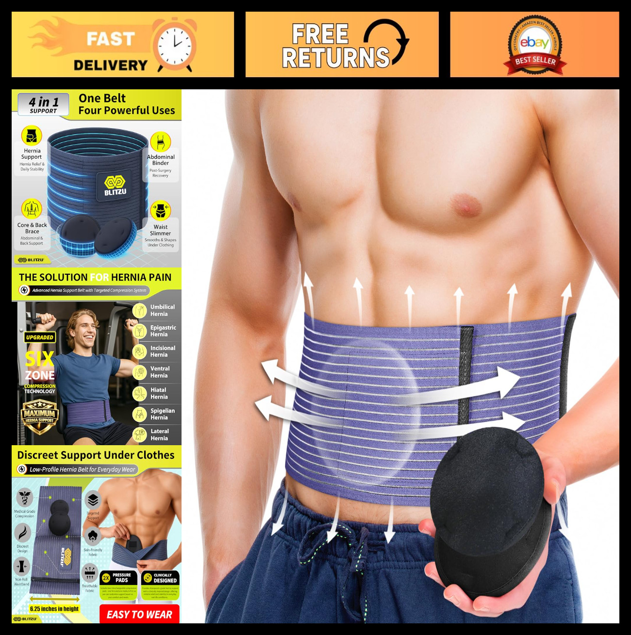 Adjustable Umbilical Hernia Belt for Men & Women, Abdominal Support Truss with 2