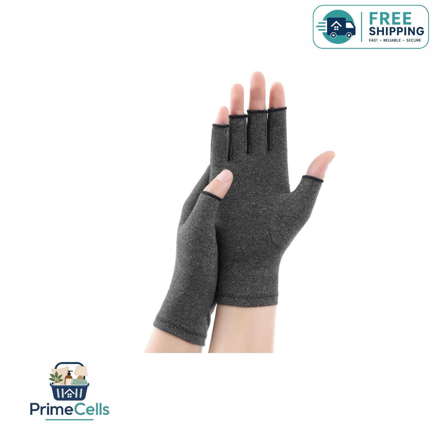 Large Compression Arthritis Gloves – Comfortable Fingerless Design in Dark Gray