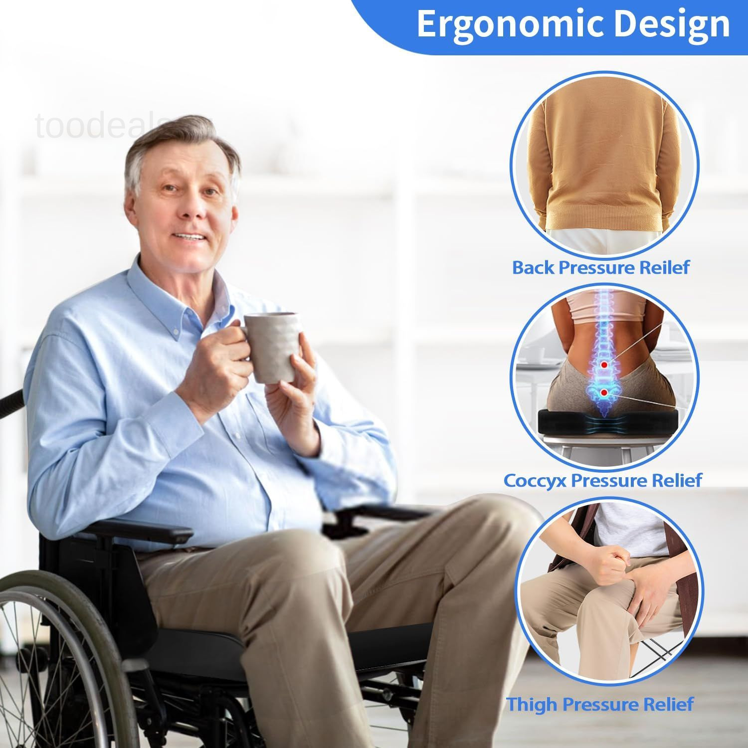 Wheelchair Cushions, 18”x16”x 3” Gel Seat X-Large, Black