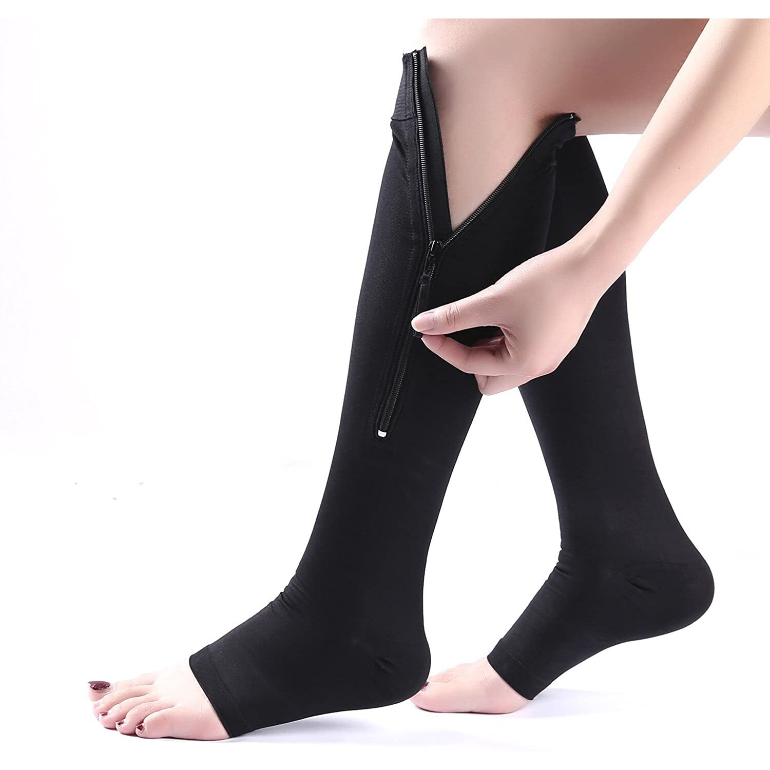Compression Zip Up Socks Open-Toe Zipper Leg Support Unisex Socks Knee Stocking