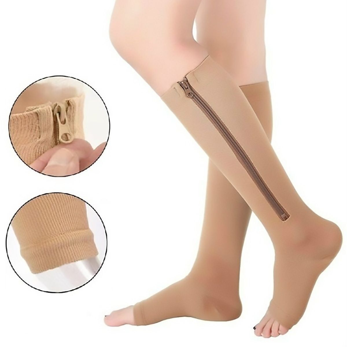 Zipper Compression Socks – Open Toe Thin Anti-Fatigue Stretchy High Sock Unisex