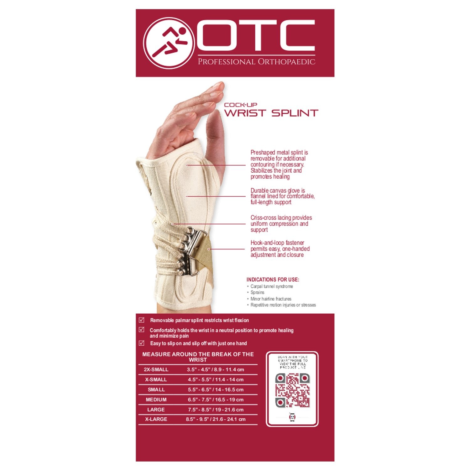 OTC Cock-Up Wrist Splint, Left, X-Small