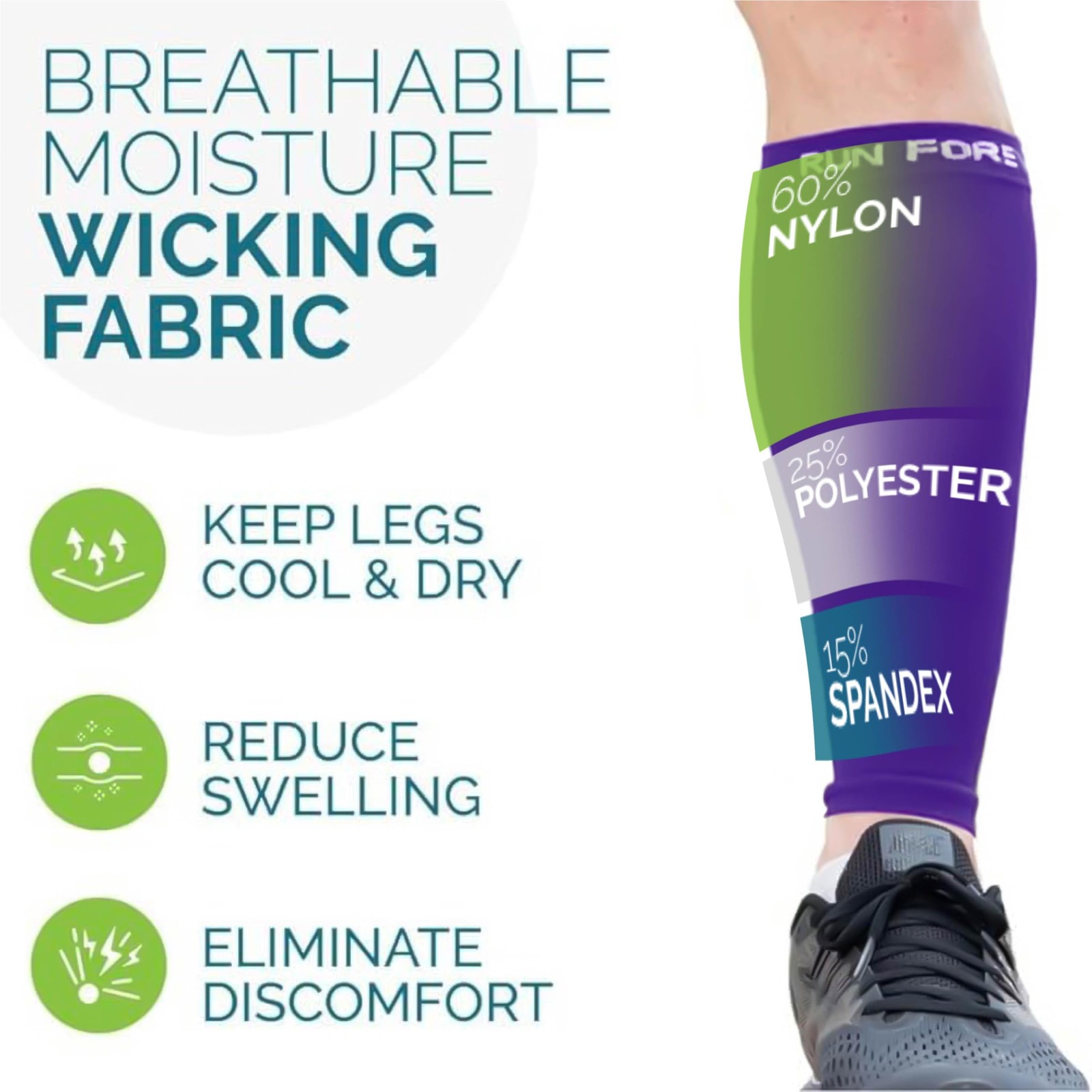 Run Forever Calf Compression Sleeve for Men & Women, 20-30mmHg Large, Purple