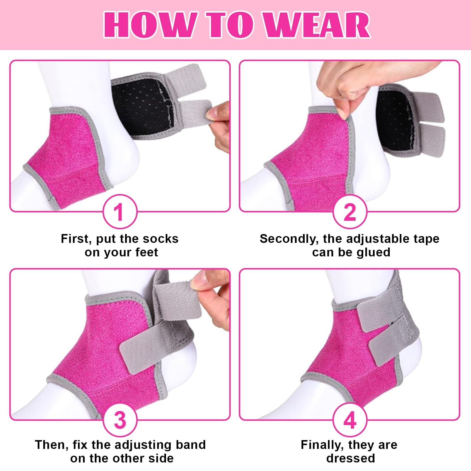 2 Pairs Kids Ankle Brace Wrap Sprain Adjustable Foot Stabilizer Pink Small