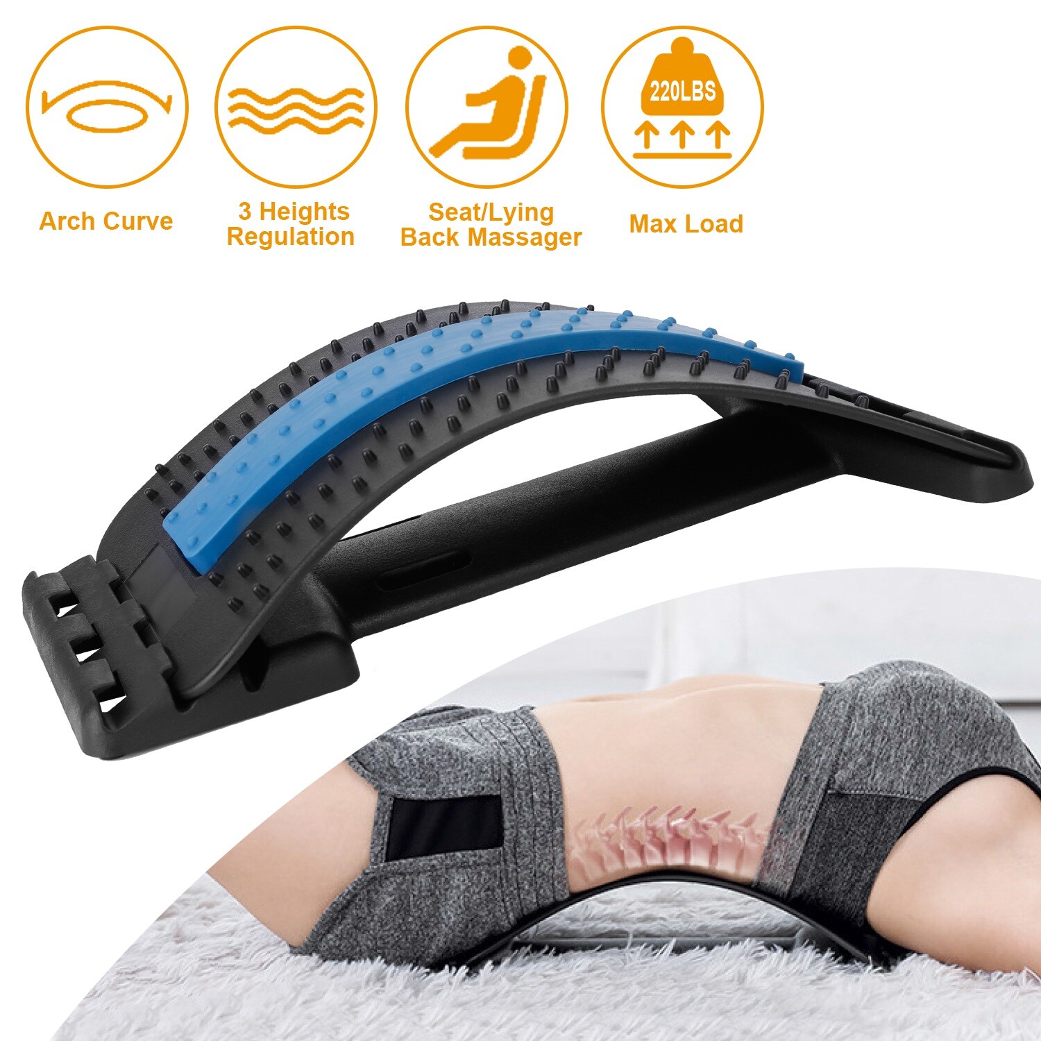 Back Stretcher Back Cracker Lower Lumbar Pain Relief Back Adjustable Height