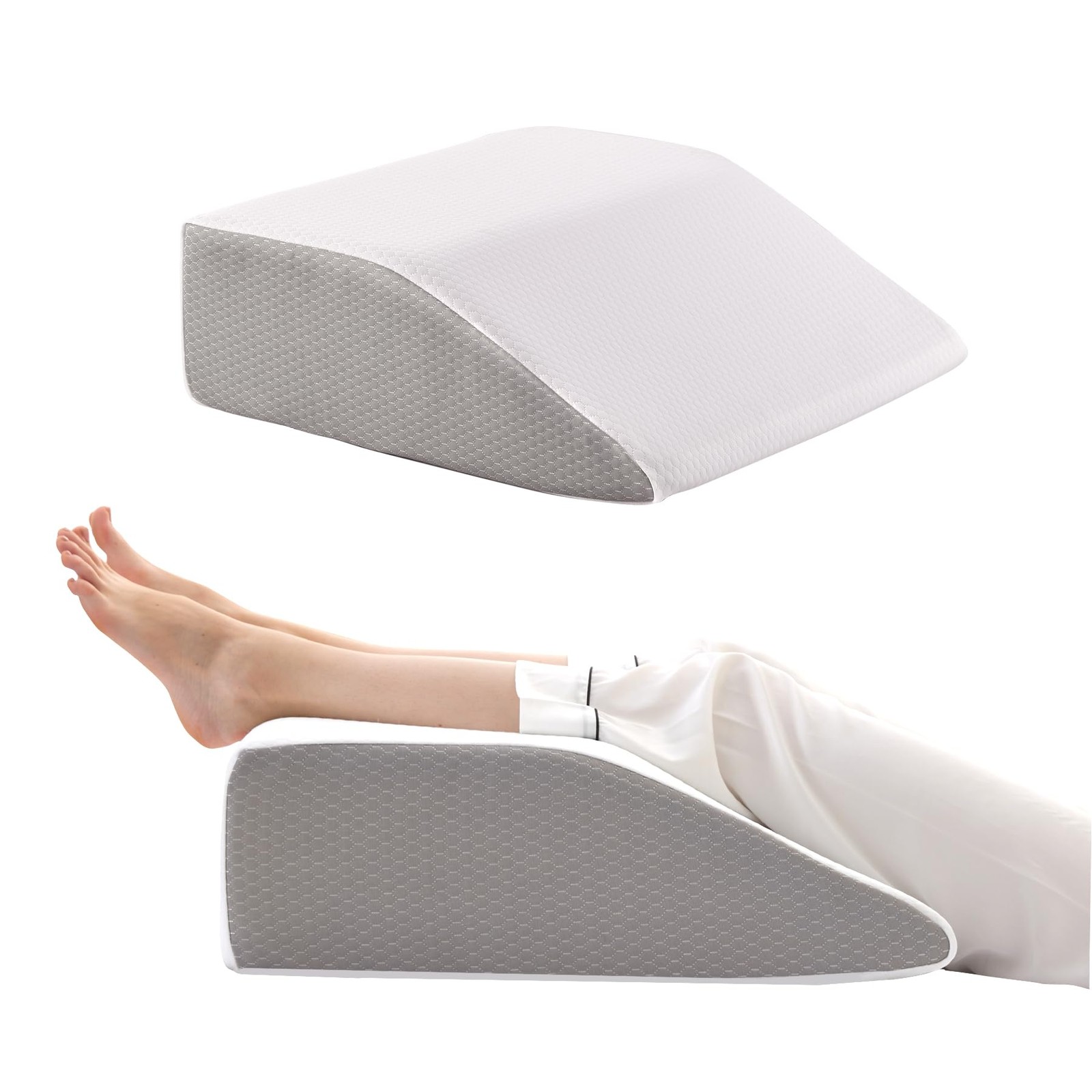 Bedluxe Leg Pillow Elevation Blood Circulation, Wedge 22*24+8, White Grey