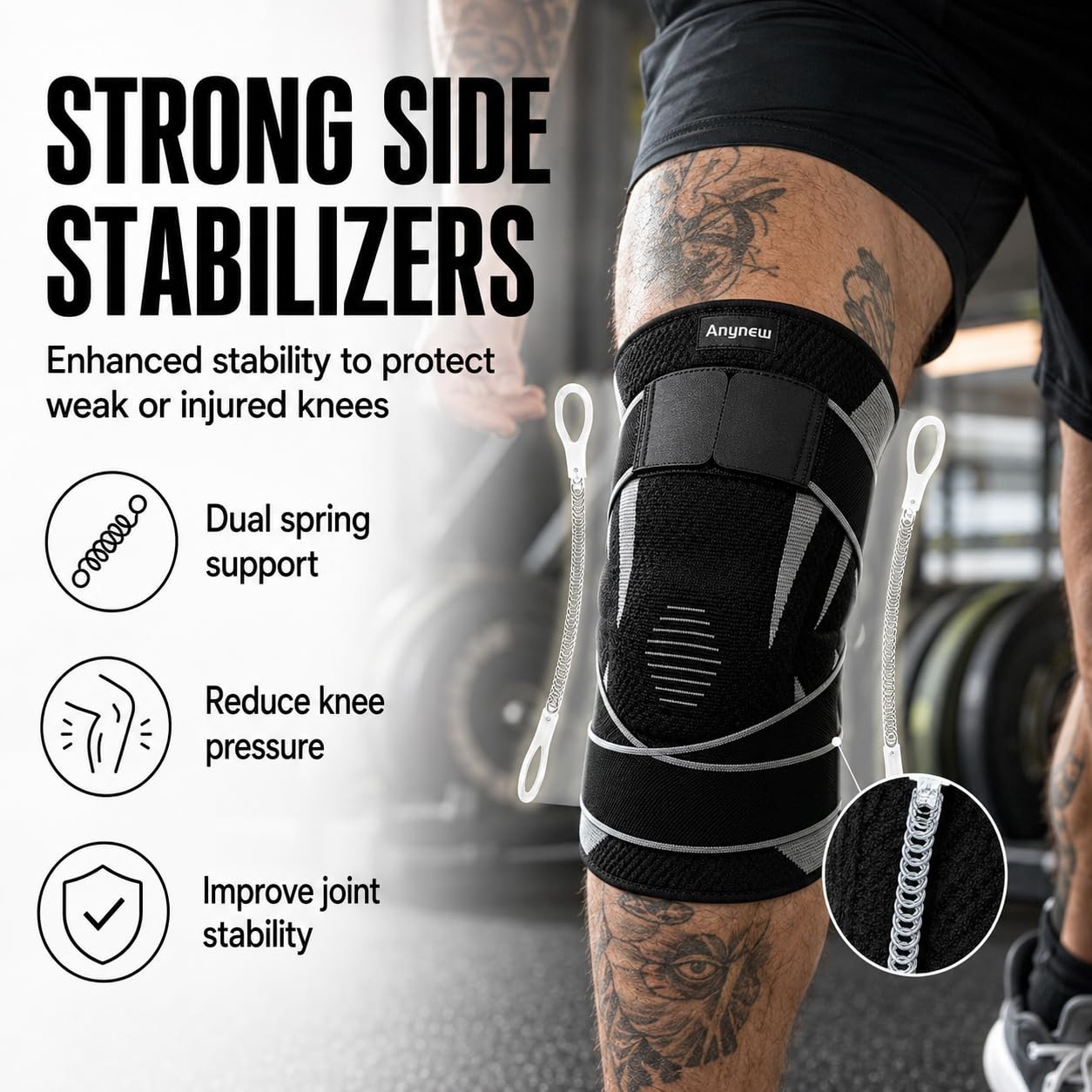 Anynew Knee Brace for Men and Women, Adjustable S/M, With Stabilizer