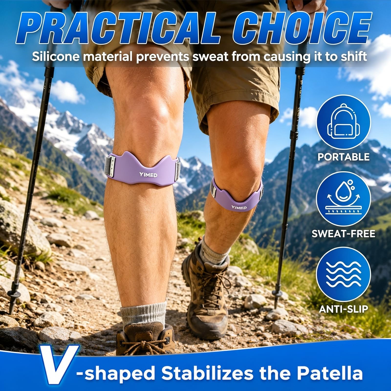 Patellar Tendon Support Strap, Silicone Knee Band for Pain Relief, Purple