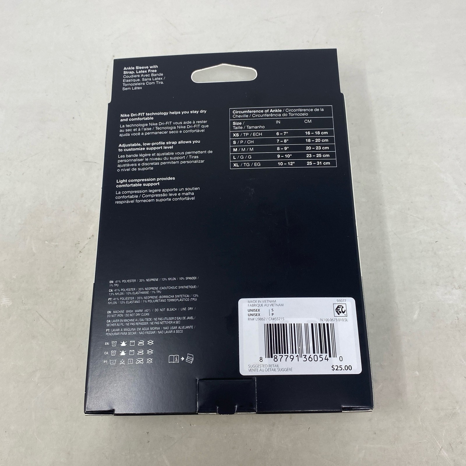 Nike Pro Dri-FIT Ankle Sleeve w/ Strap Black Size S (Unisex) – 3 PACK