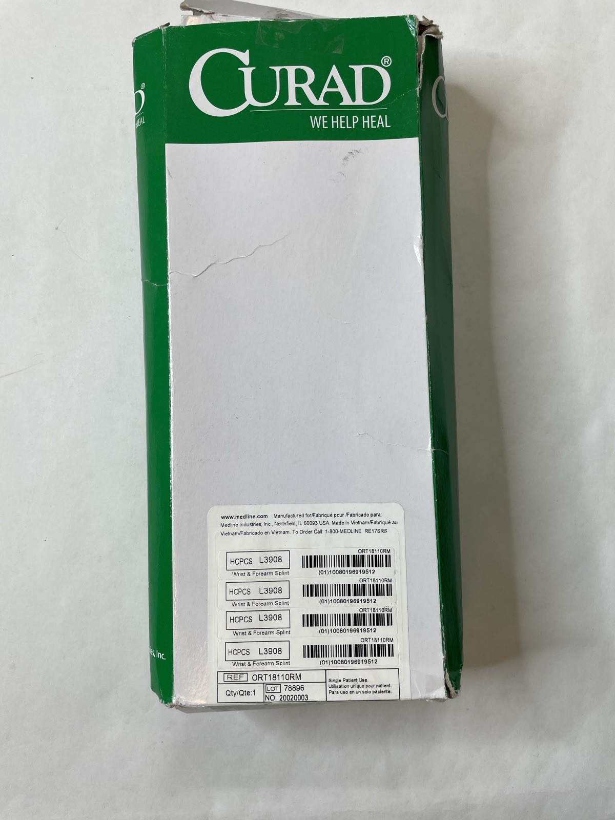 Curad We Help Heal – Wrist & Forearm Splint – Medium, Right Wrist – Open Box