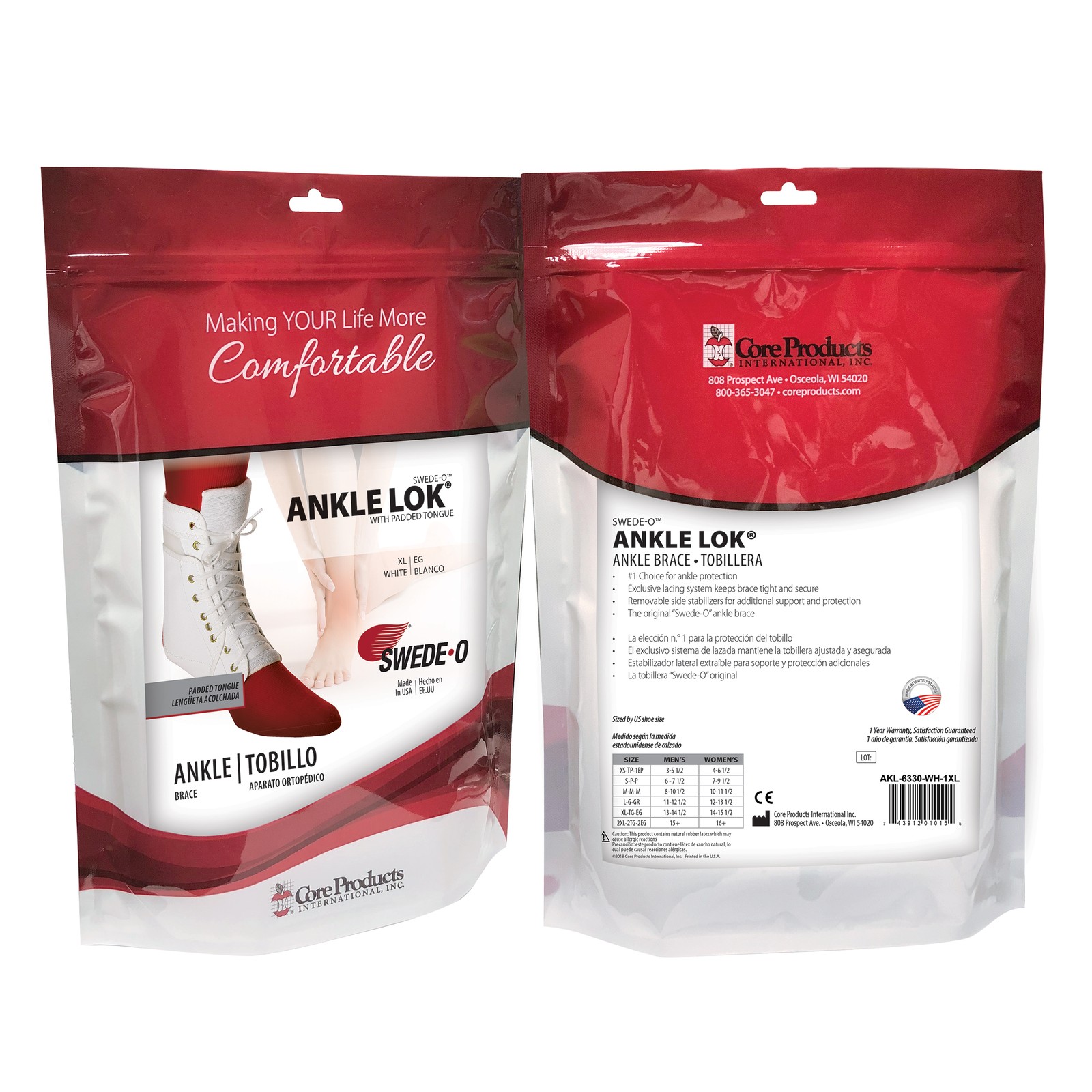 Swede-O Ankle Lok Ankle Brace w/ Padded Tongue Stabilizer Support Protection USA