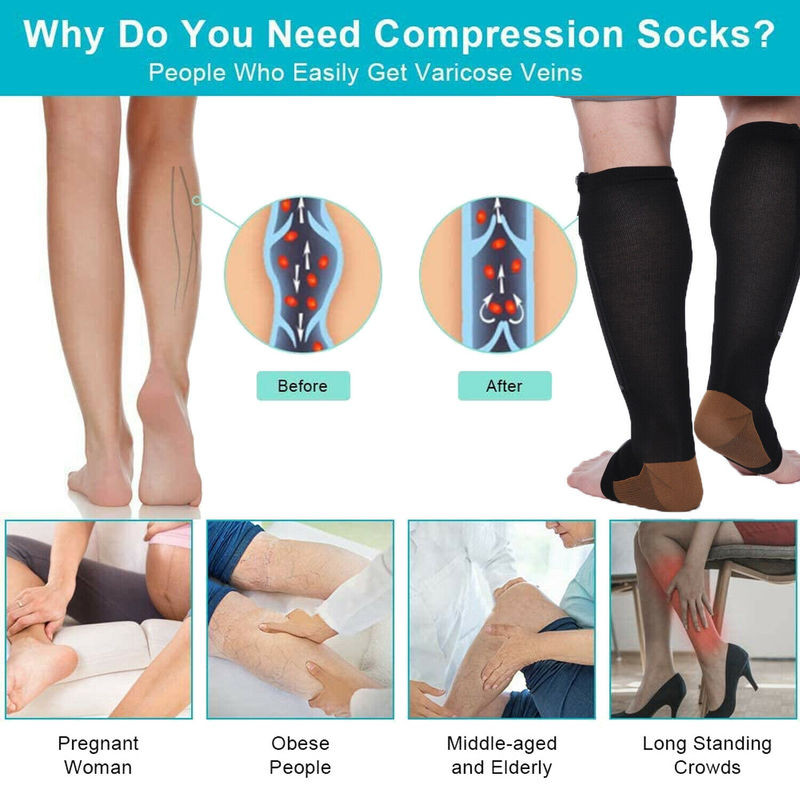 Doc Miller Open Toe Compression Socks 20-30 mmHg Recovery Varicose Veins SKIN