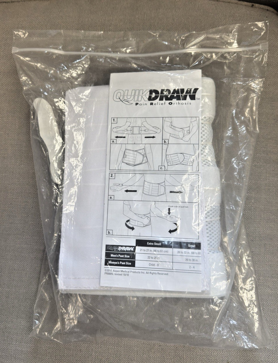 NEW Aspen Quick Draw Size Small Pain Relief Orthosis Back Brace Support Belt