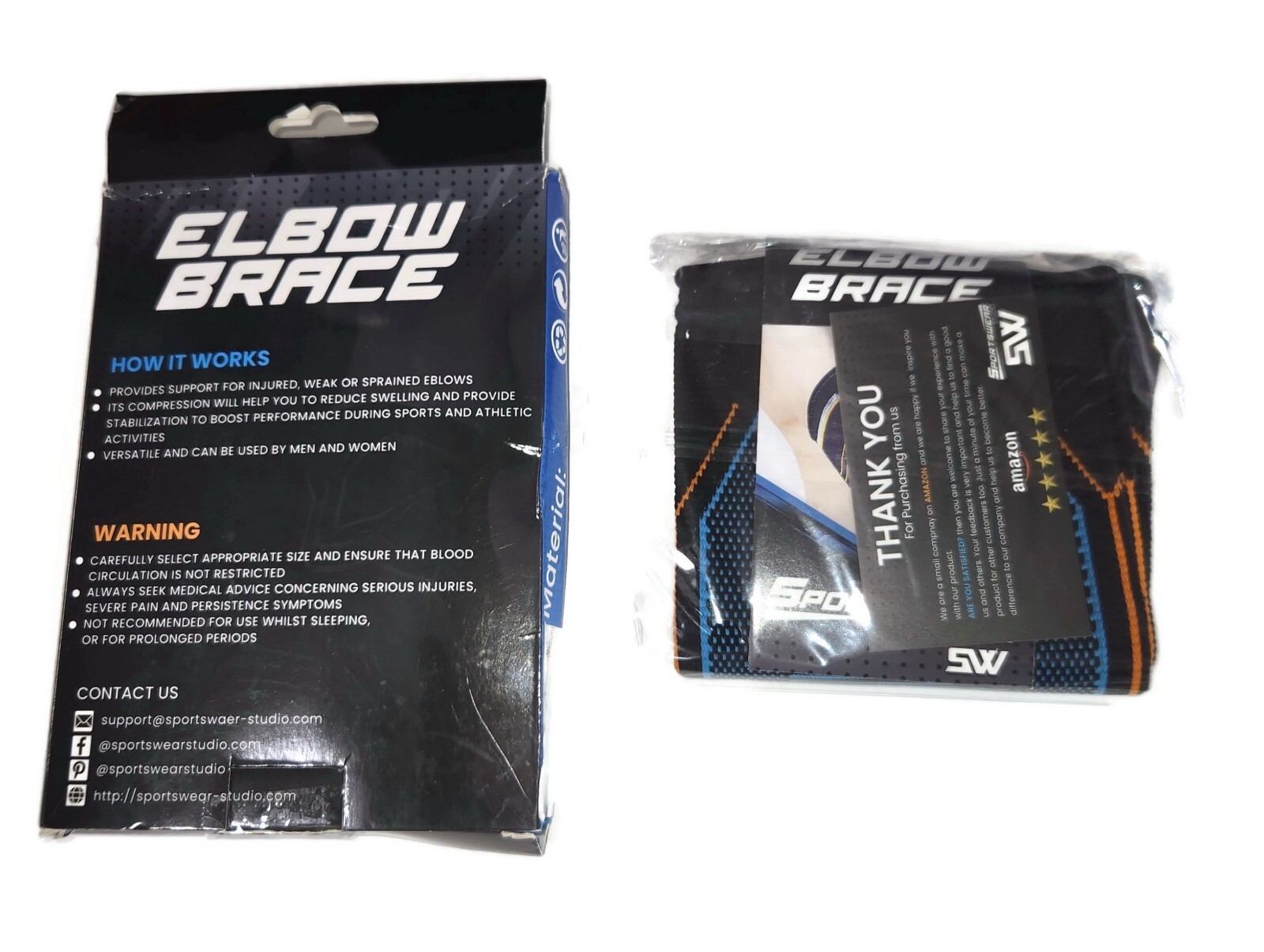 2 ELBOW Brace Pain Relief Compression Sleeves by Sportswear Studio – Size S SALE
