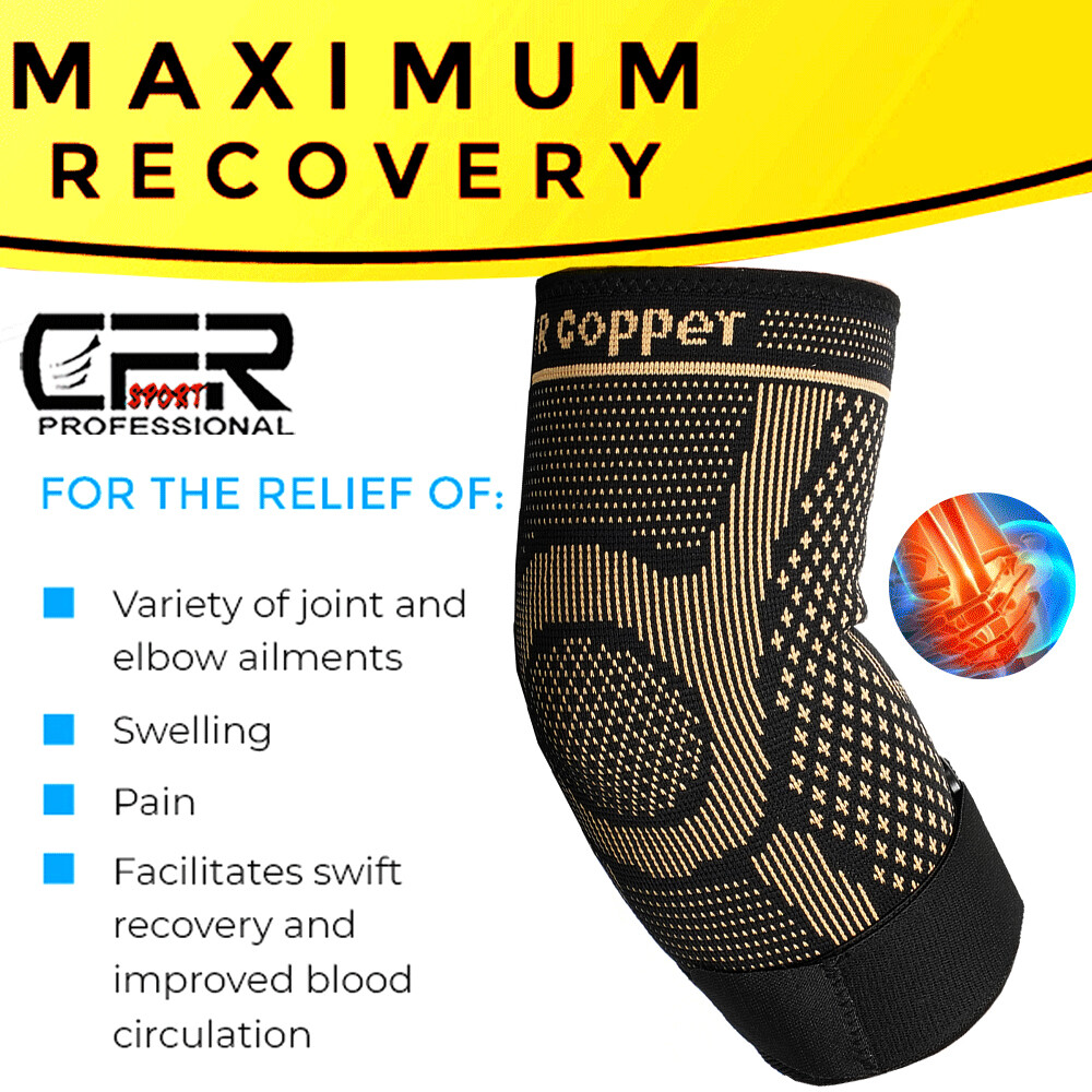 Copper Elbow Brace Support Compression Arm Sleeve Sports Tennis Joint Pain Strap