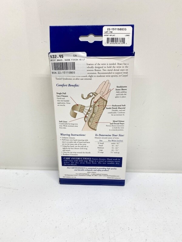 FLA Orthopedics Extra Small Soft Fit Suede Finish Beige Wrist Brace Left Hand
