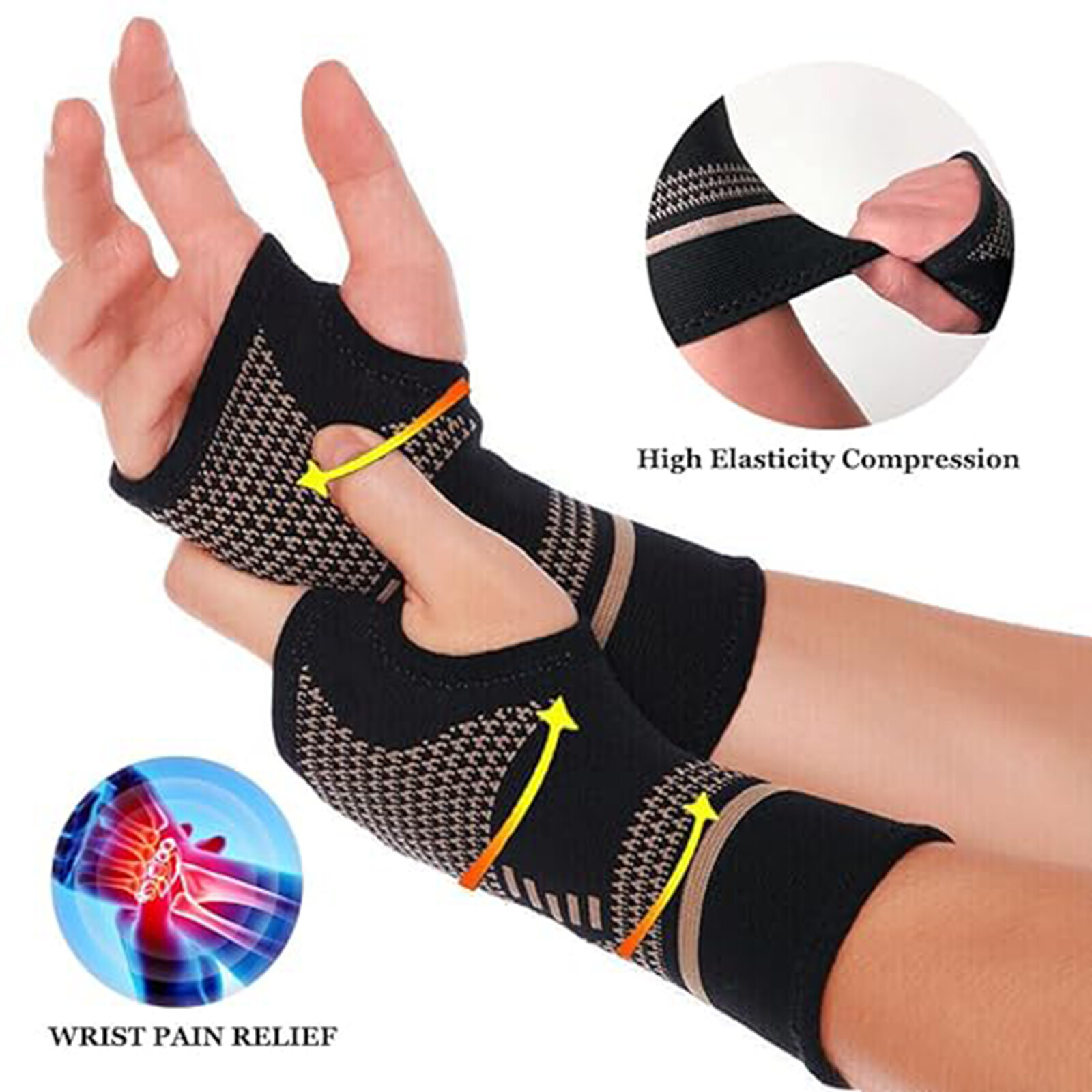 Single Copper Wrist Compression Glove Hand Support Pain Relief Joint Self Care