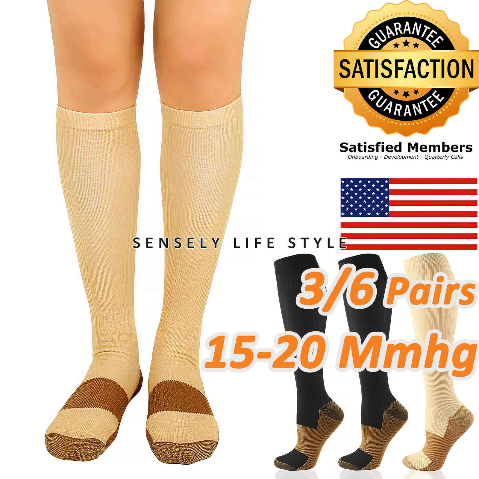 Compression Socks for Women Plus Size Knee High Mens Socks’ US STOCK 3/6 Pairs