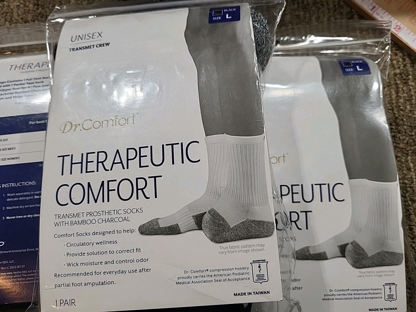3 Pr Dr. Comfort Shape To Fit Transmet Black Prosthetic Sock Unisex Lg NEW