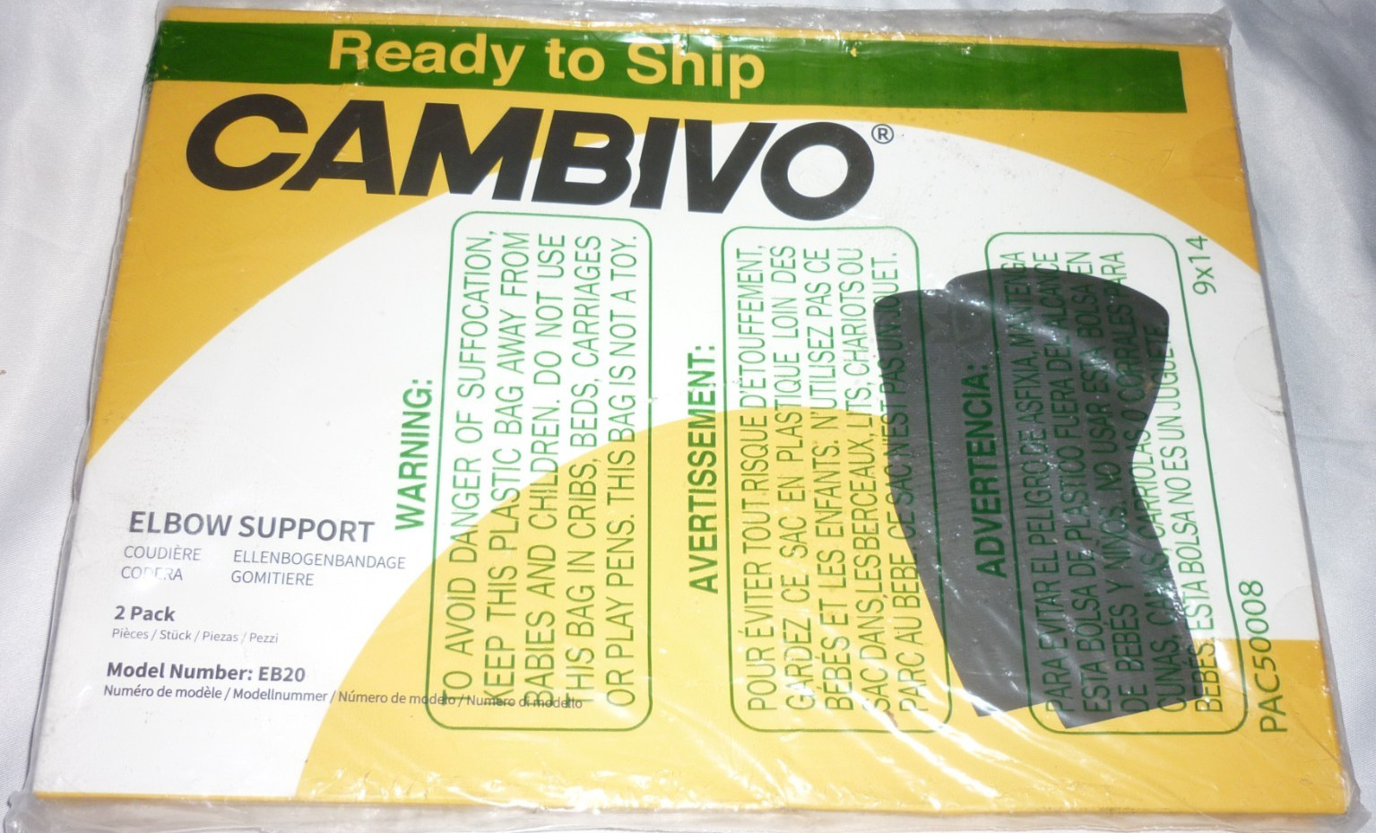 Cambivo Elbow Sleeve Brace Compression Support Gray EB20 2 Pack Large L New