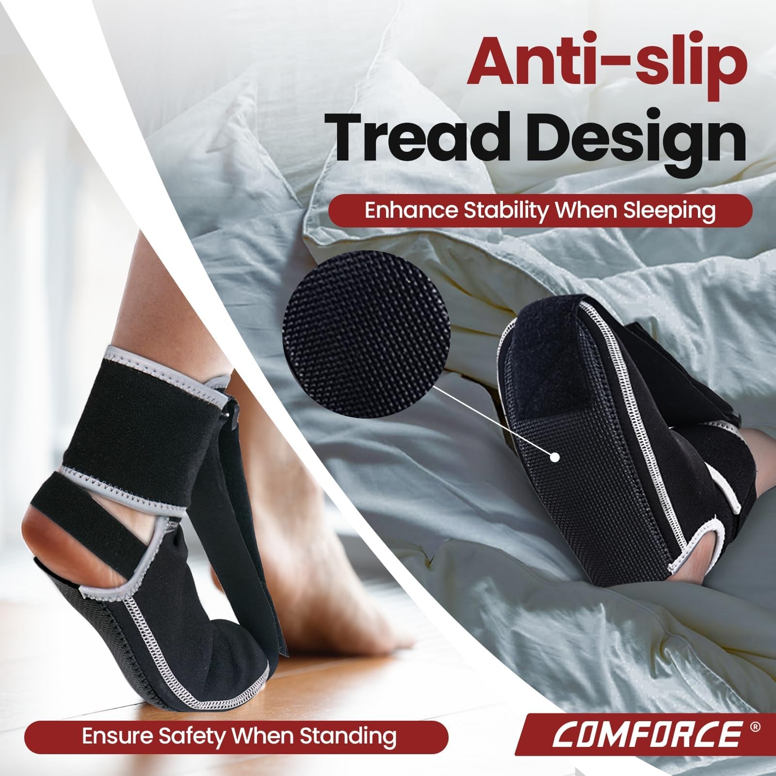 COMFORCE Plantar Fasciitis Night Splint, Achilles Tendonitis Large, black