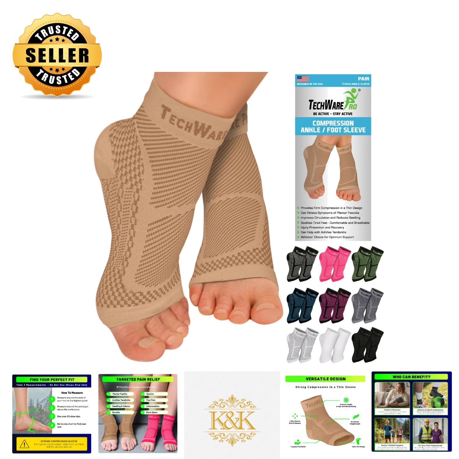 Breathable Ankle Compression Sleeve – Foot Arch Support & Injury Recovery, L/XL