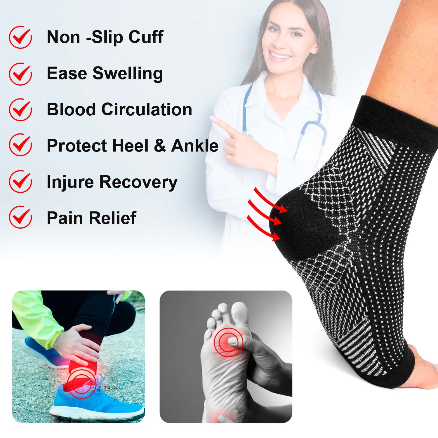 1-5Pairs Ankle Support Brace Compression Sleeve Socks Elastic Foot Pain Relief