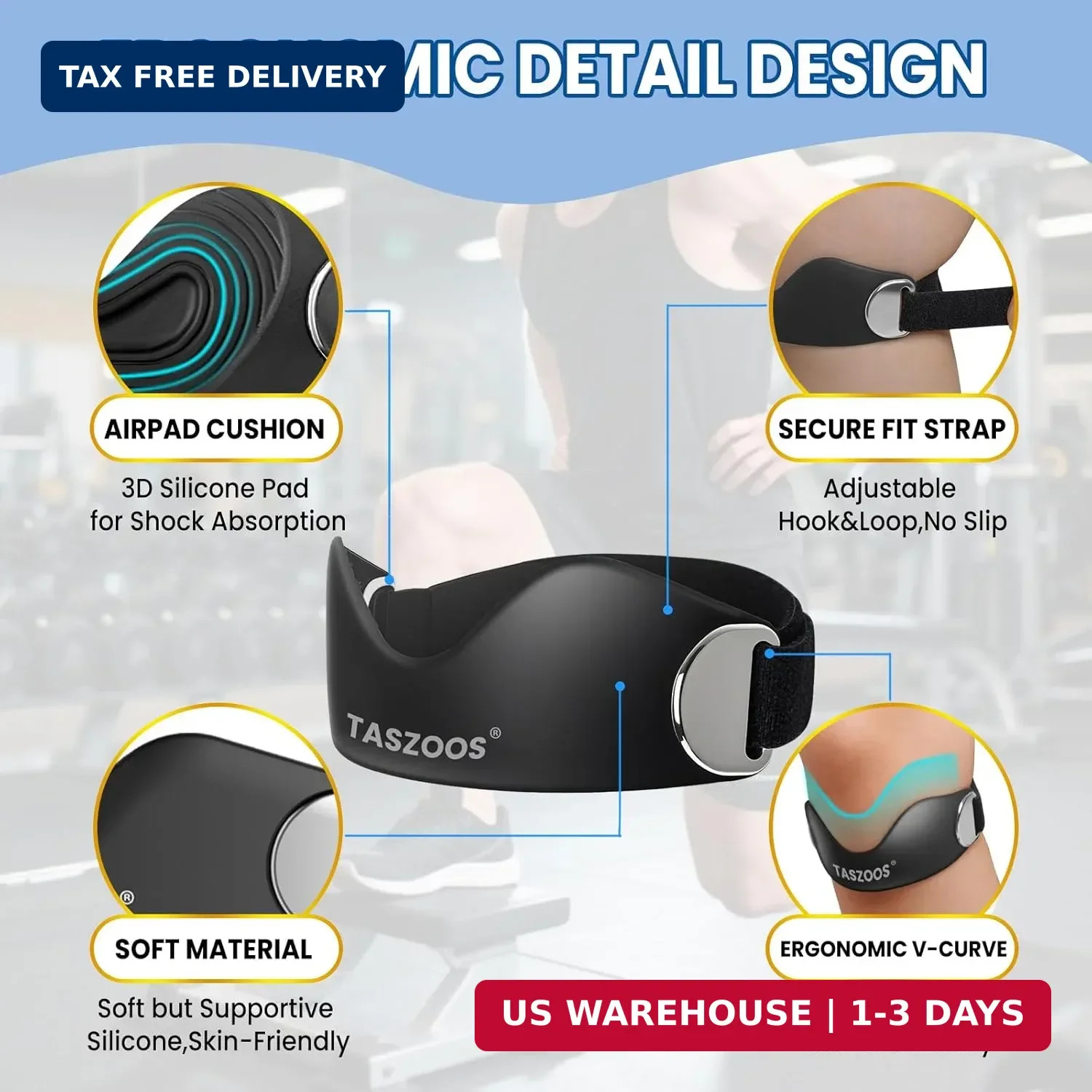 2 Pack Patellar Tendon Support Strap,Adjustable Non-Slip Active Knee Pain Relief
