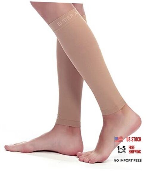 BSERA Calf Compression Sleeve Women, 2 Pairs 20 Medium (4 Count) Nude/Beige