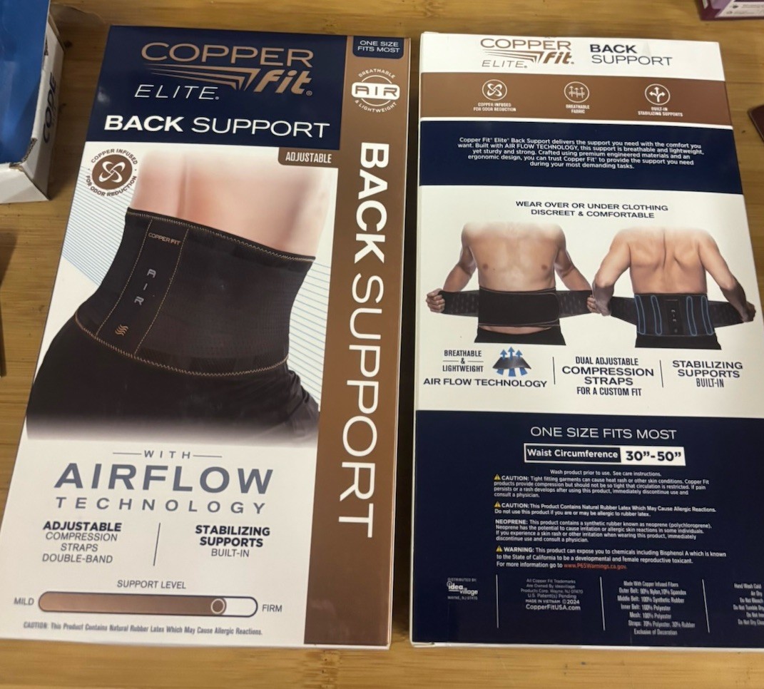 2 New Copper Fit Elite Air Back Support Brace with Airflow Technology Adjustable