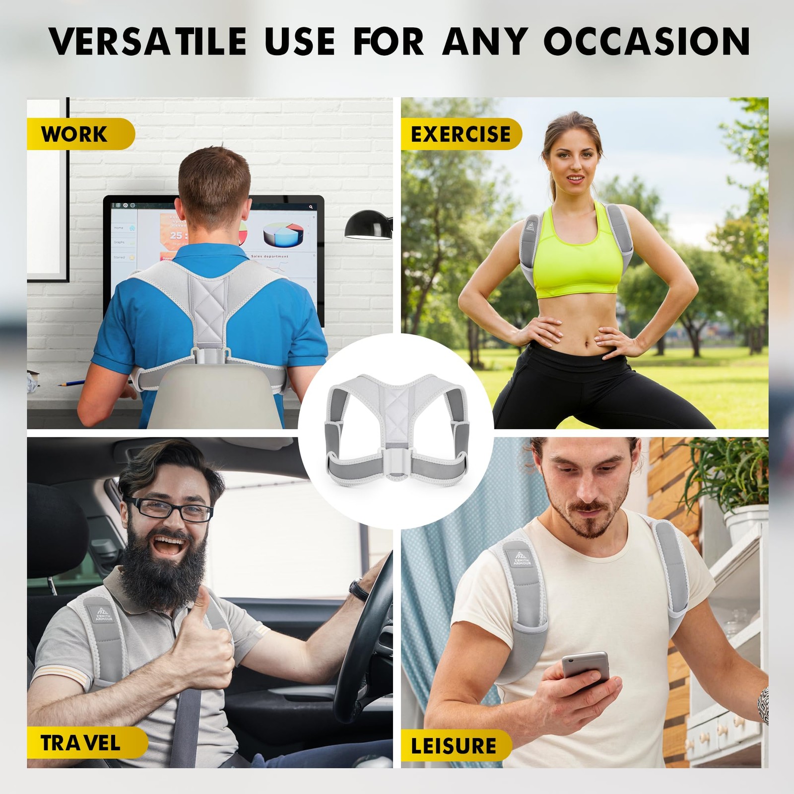 Zenith Armour Back Posture Corrector for Men and Women – Adjustable Gray