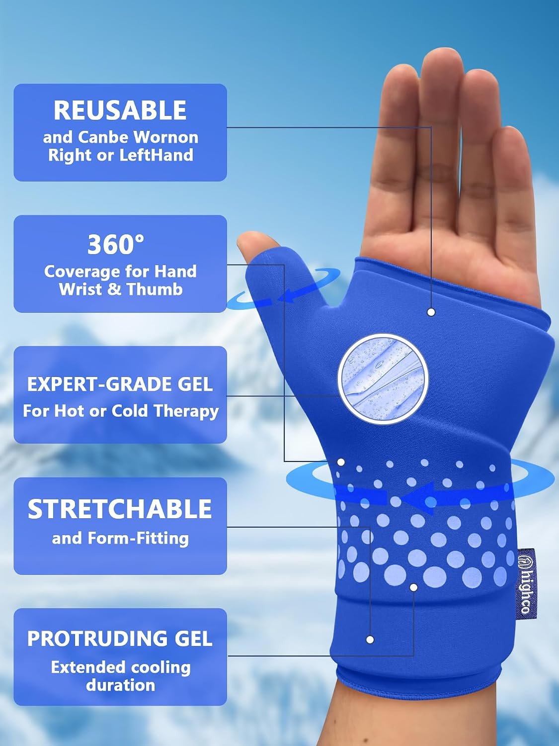 Wrist &Thumb Ice Pack Wrap -Cold&Hot Therapy Thickened Ice Gel- Hand Ice Pack