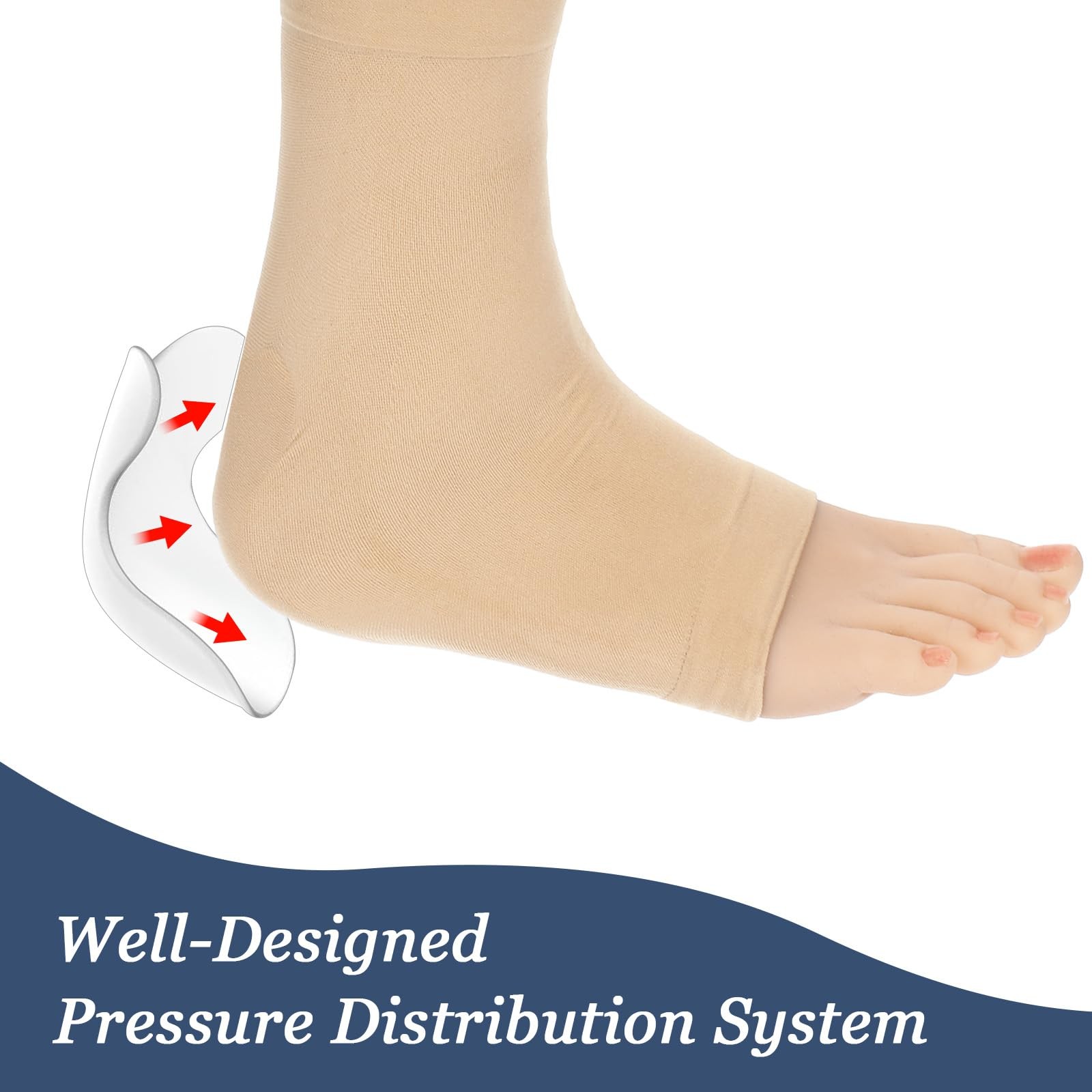 2 PCS Achilles Tendon Heel Protector Ankle Support Sock Open Toe skin color