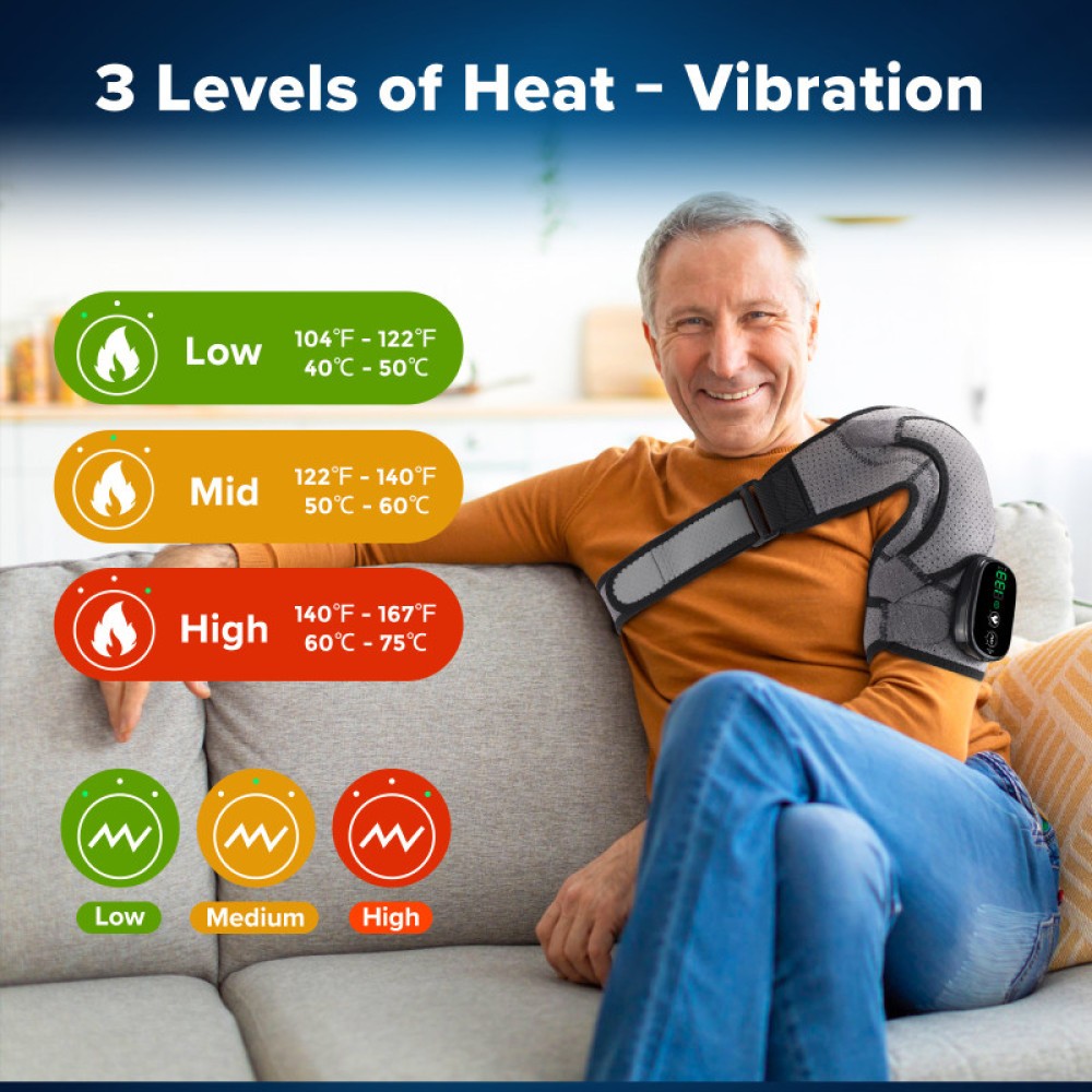 Heated Vibration Shoulder Massager Wrap Rotator Cuff Brace Pain Relief Electric