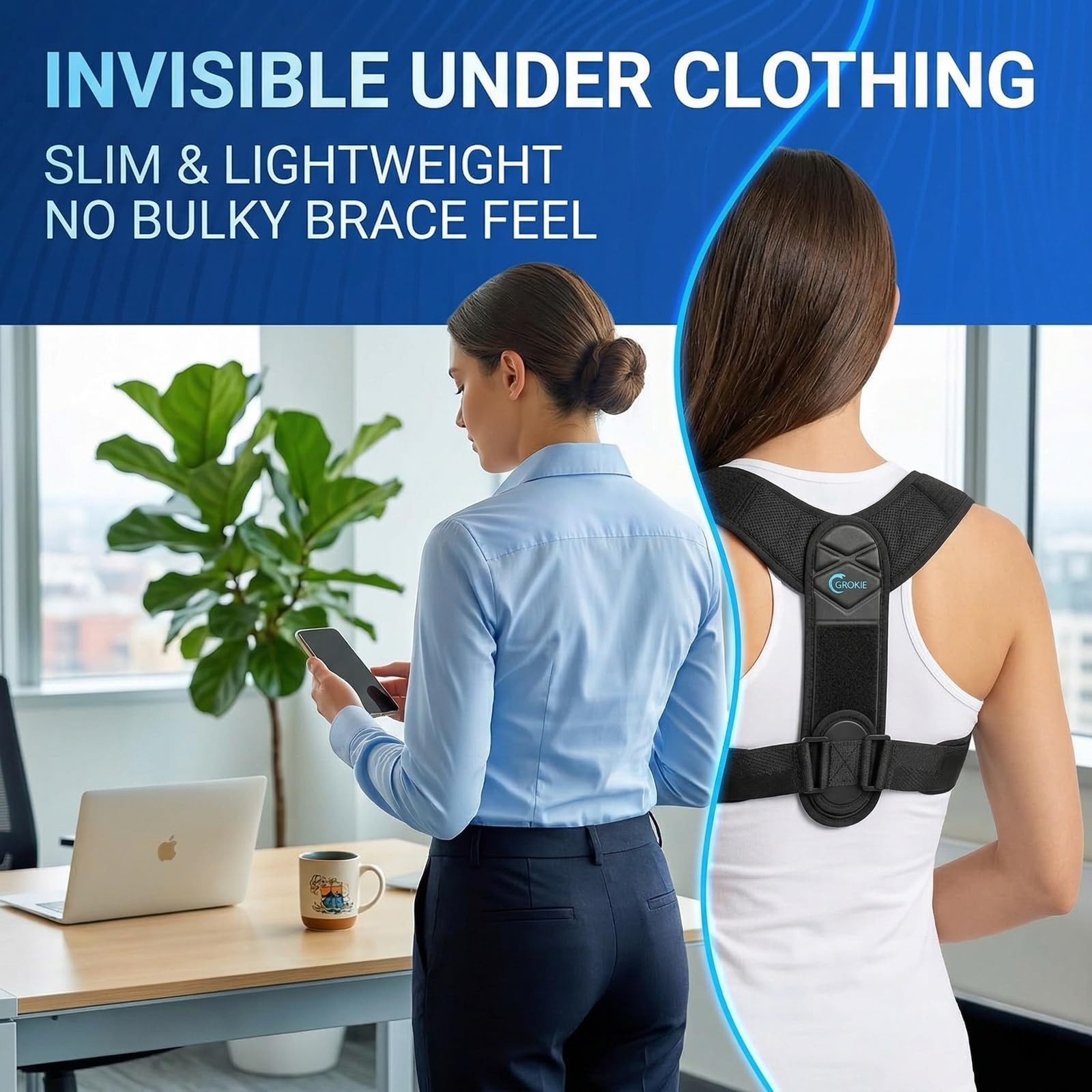 GROKIE Posture Corrector for Women and Men – Back Brace Medium, Black