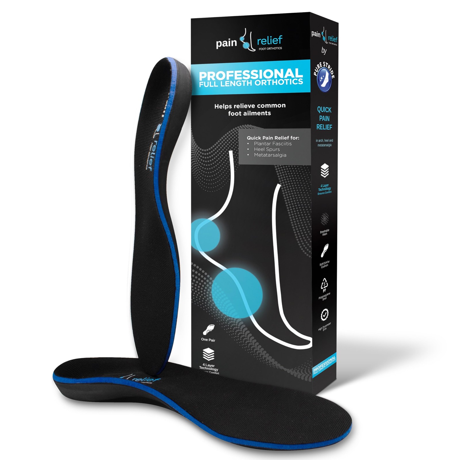 Pure Stride Pain Relief Orthotics FullLength Foot Support for Plantar Fasciit…
