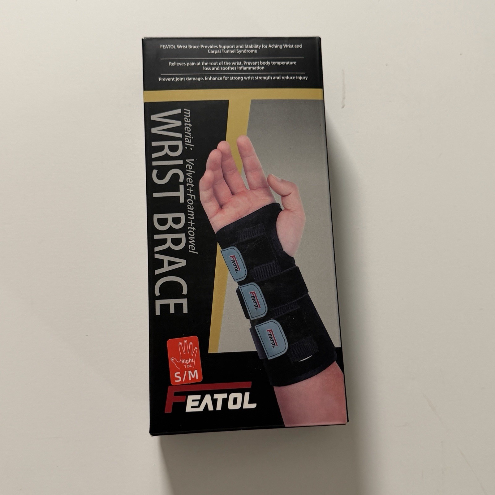 FEATOL Wrist Brace RIGHT WRIST Size S/M Carpal Tunnel Support