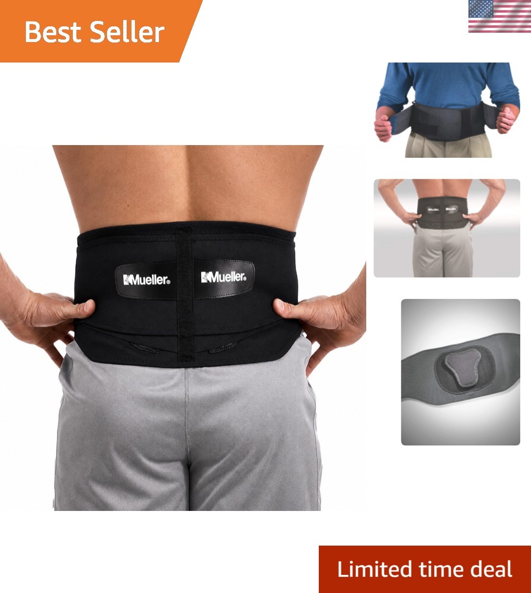 Targeted Compression Lumbar Back Brace with Removable Cushioned Pad – Adult Size