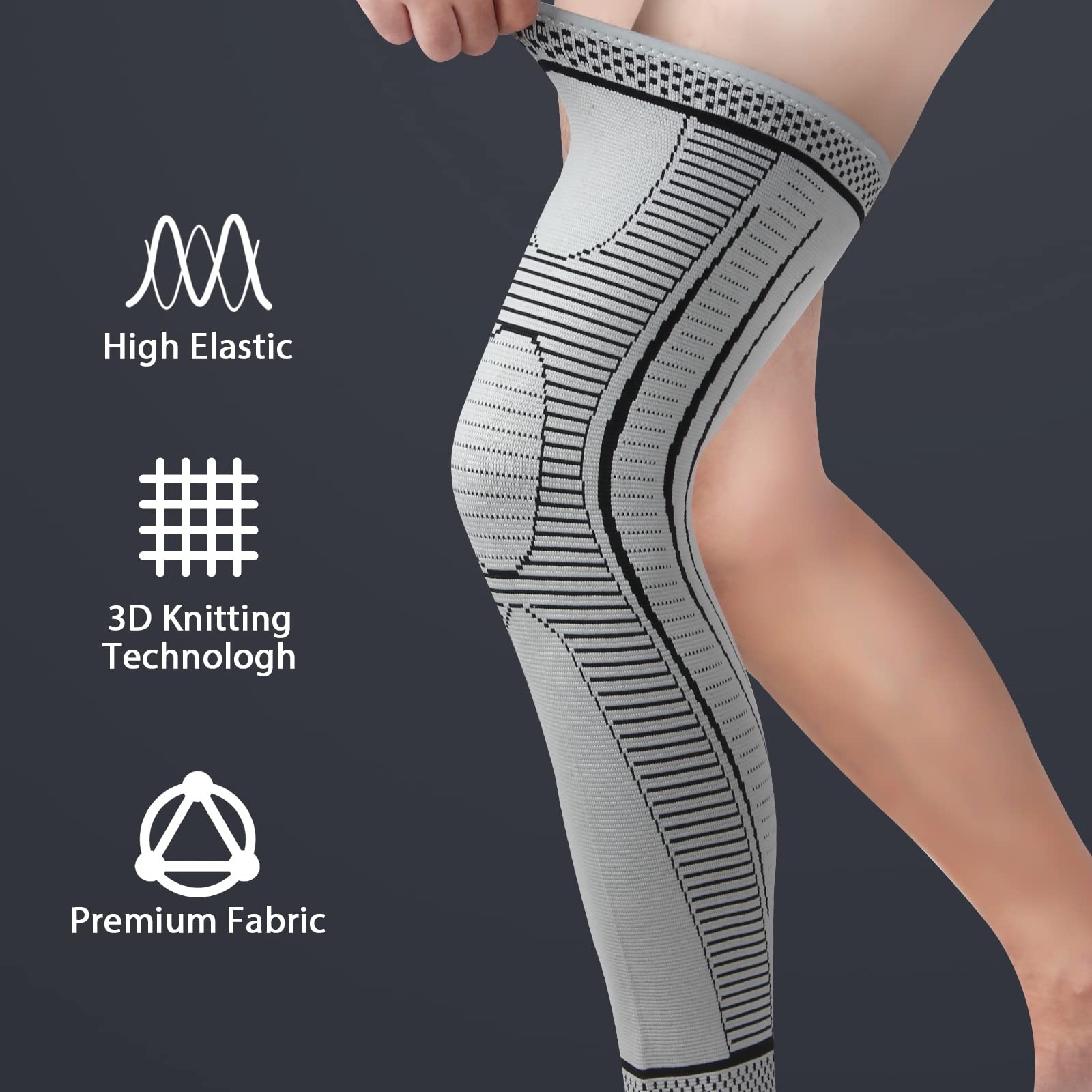 2 PCS Full Leg Compression Sleeves Men Women Long Knee Brace Support Running