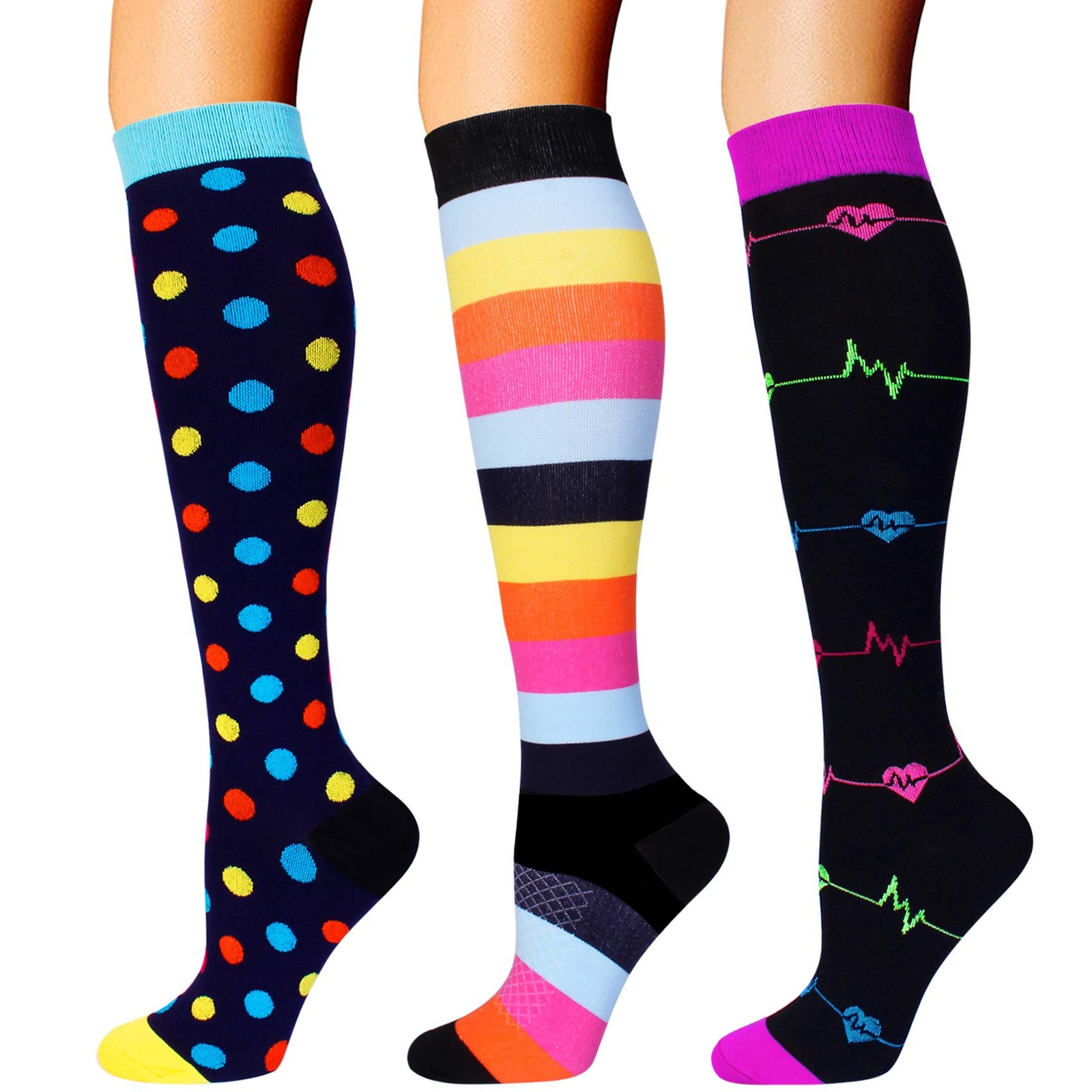 3 Pairs Compression Socks for Women Men Knee High Stocking for Sports Running…