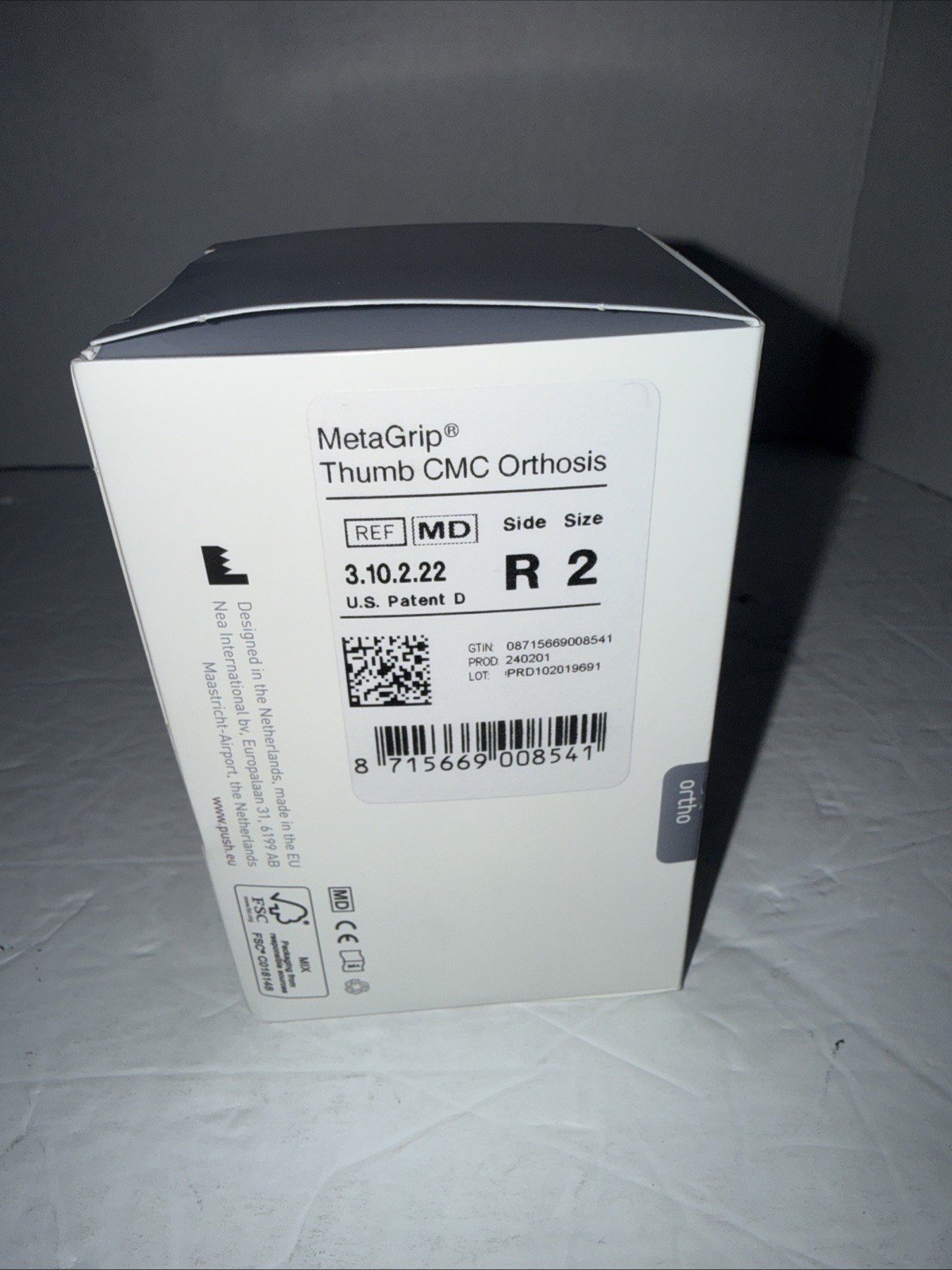 PUSH Ortho MetaGrip Thumb Brace CMC ORTHOSIS Right Hand Size 2 (7 3/4 -8 7/8″)