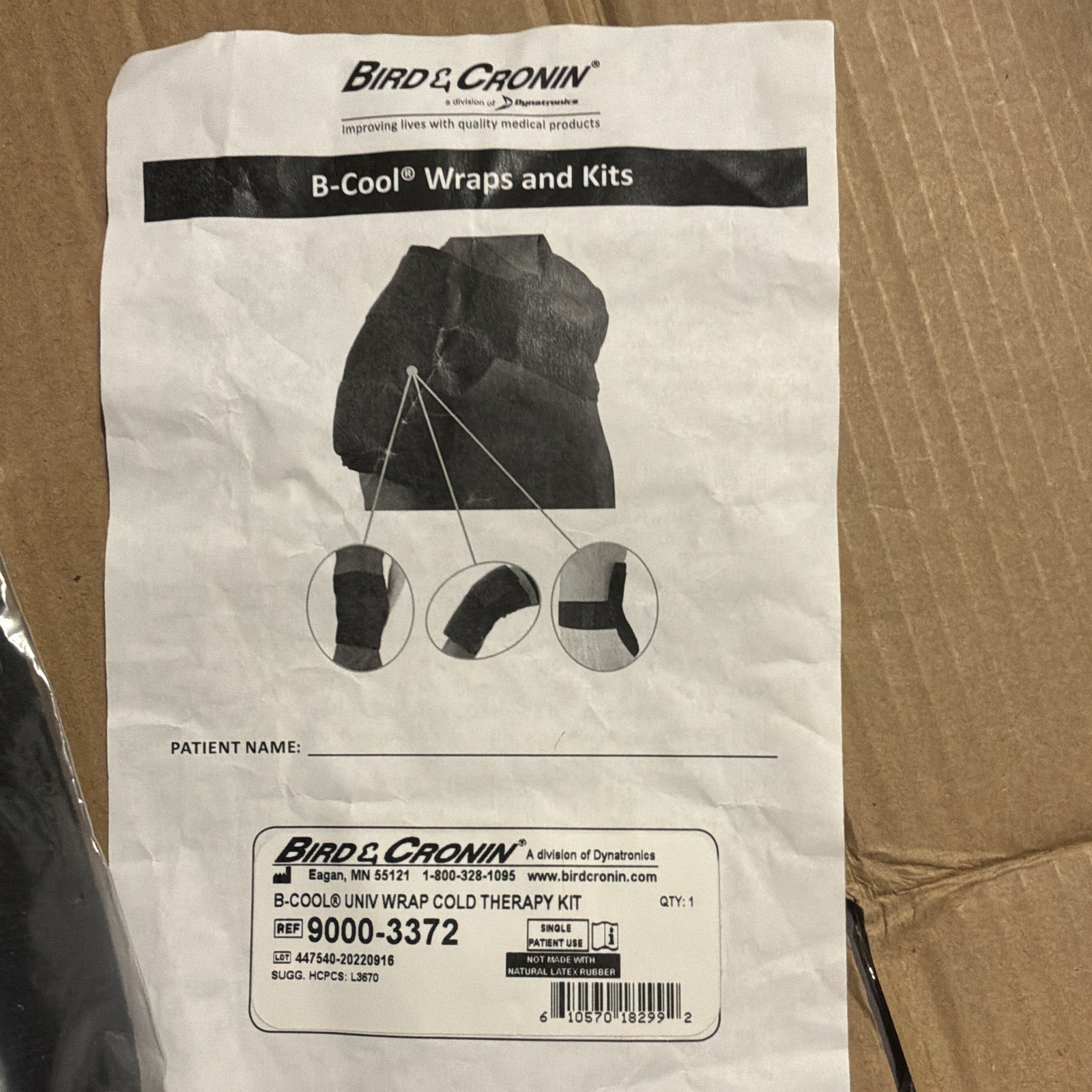 Bird & Cronin B-Cool Cold Therapy Knee Wrap Kit Universal Black 9000-3372