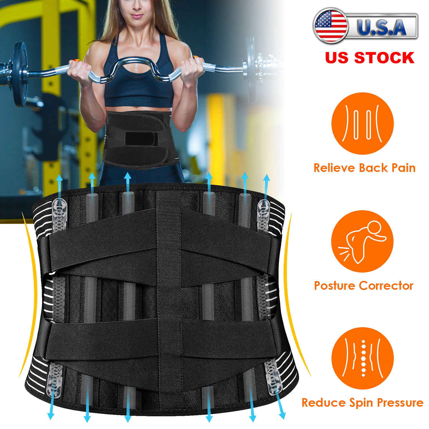New Back Support Brace Adjustable, Breathable Mesh Lower Back Pain Relief