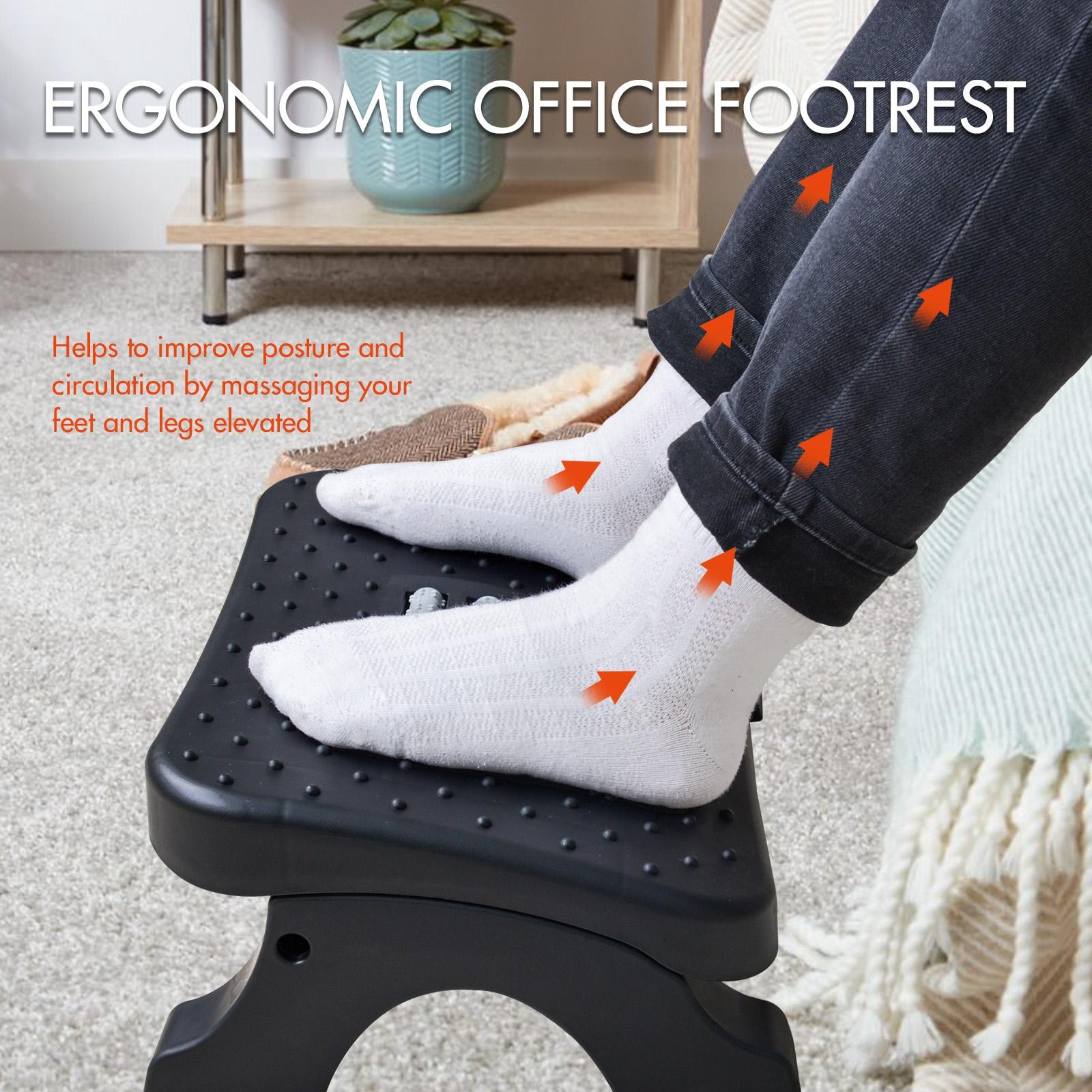 Ergonomic Under Desk Footrest Massage Rollers Leg Rest Pain Relief Non Slip Stoo