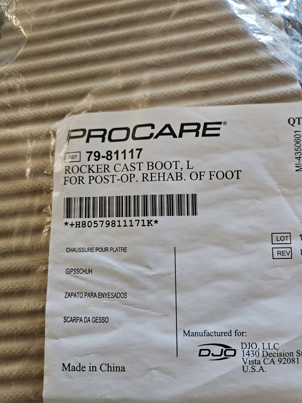 ProCare Rocker Cast Boot Large 79-81117 Post-Op / Rehab Walking Foot Brace