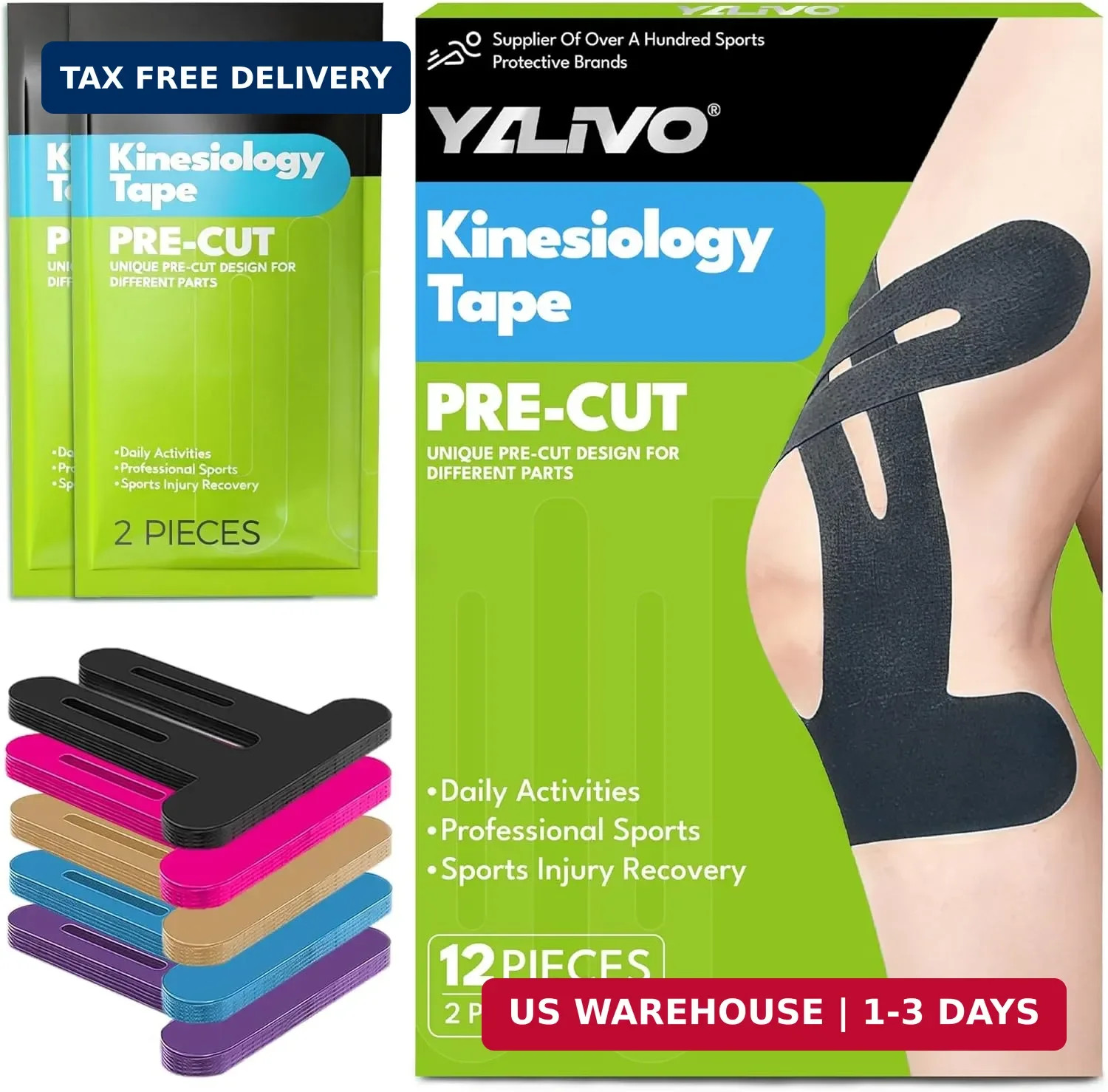 Precut Kinesiology Tape for Knees, 12 Pcs Individual Packeaged – Knee Support &