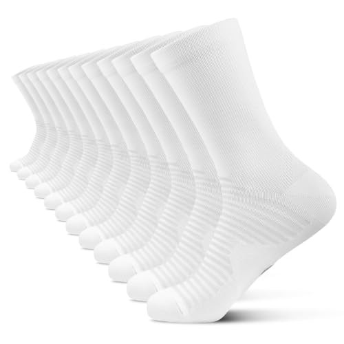 Athletic Crew Compression Socks for Men Women 6 Small-Medium White (6 Pairs)