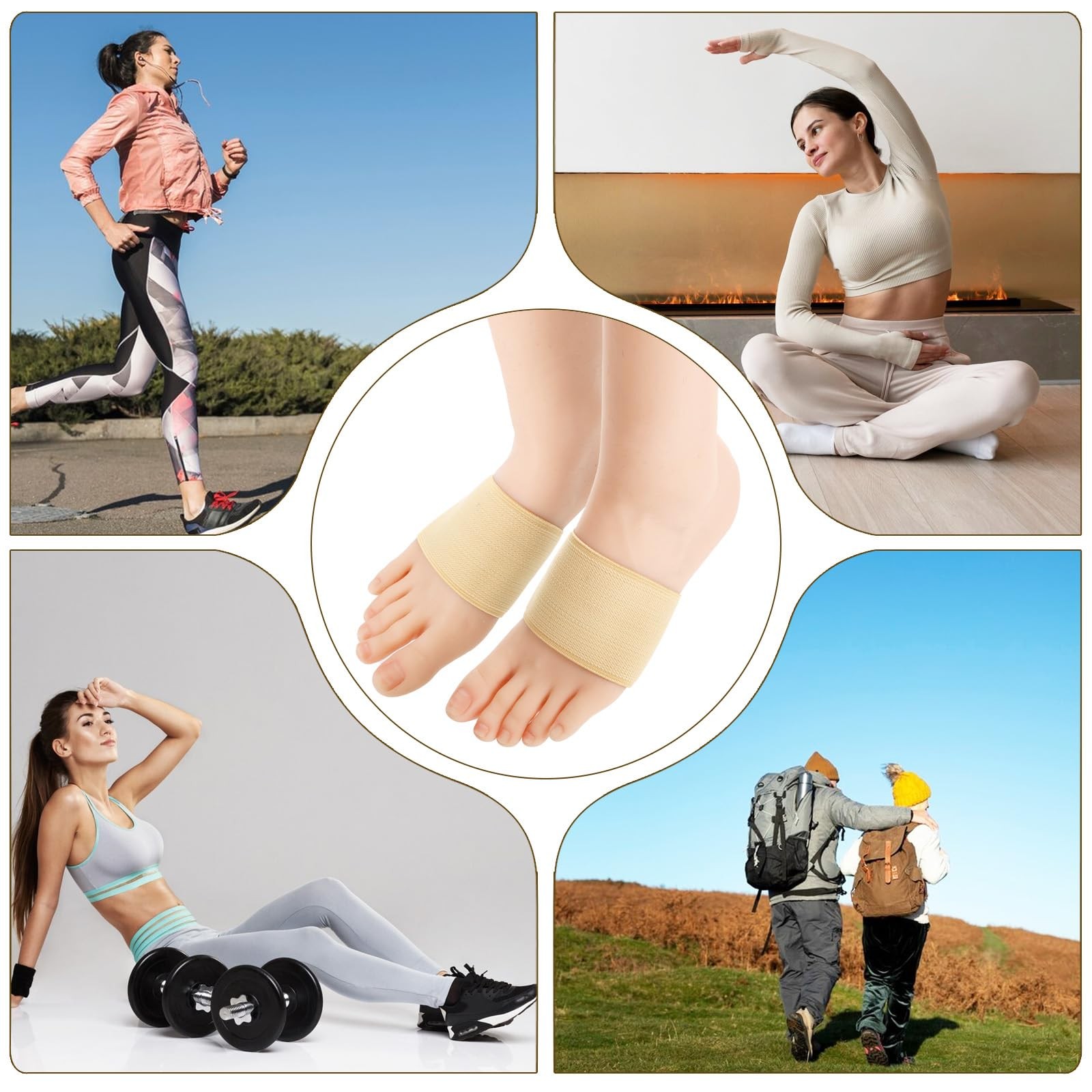 2 Pairs Arch Sleeves, Elastic Foot Compression Sleeve Flat Arches Bands Coppe…