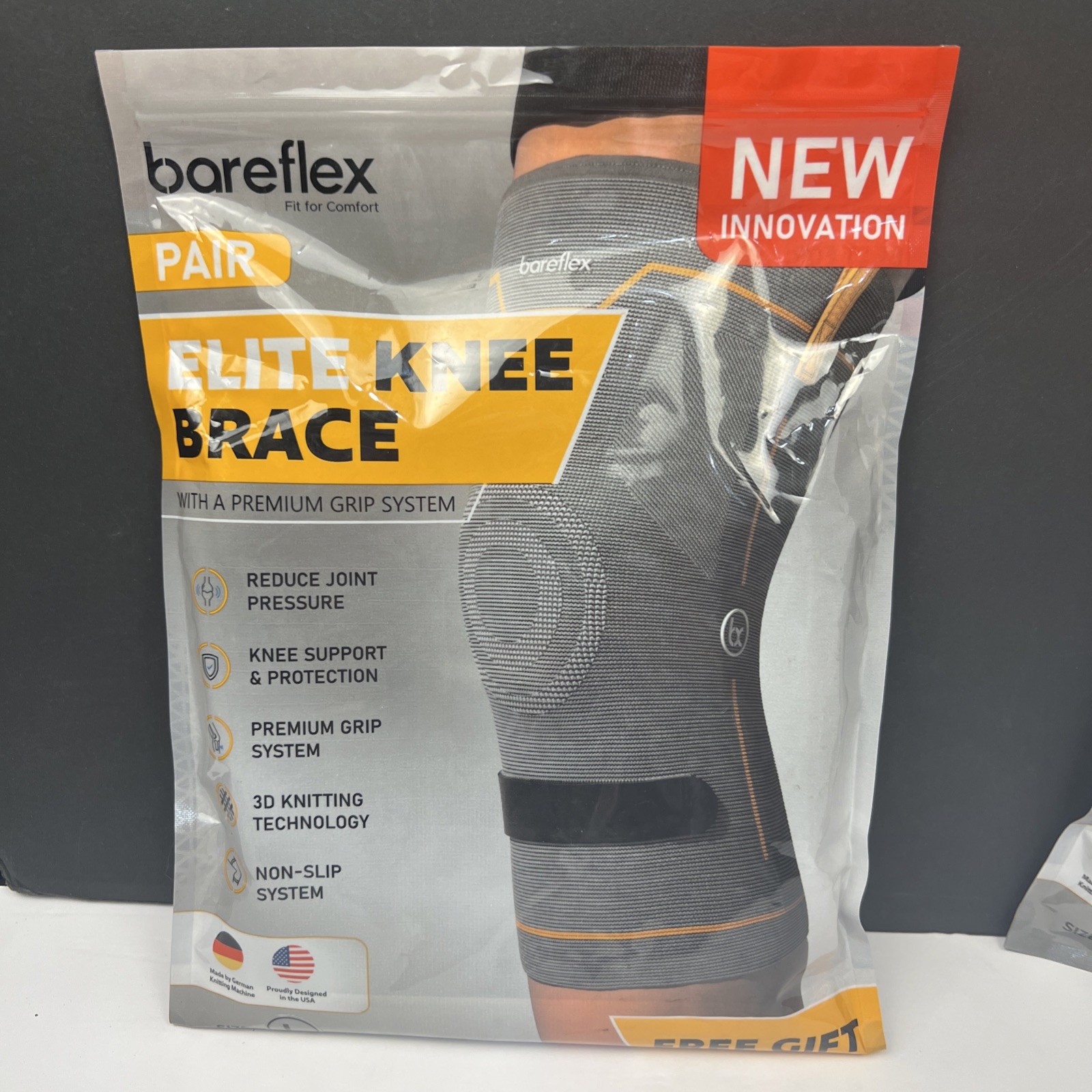 2 Knee Compression Suppott Sleeve Brace, Gray , Unisex L, Support Relief PAIR