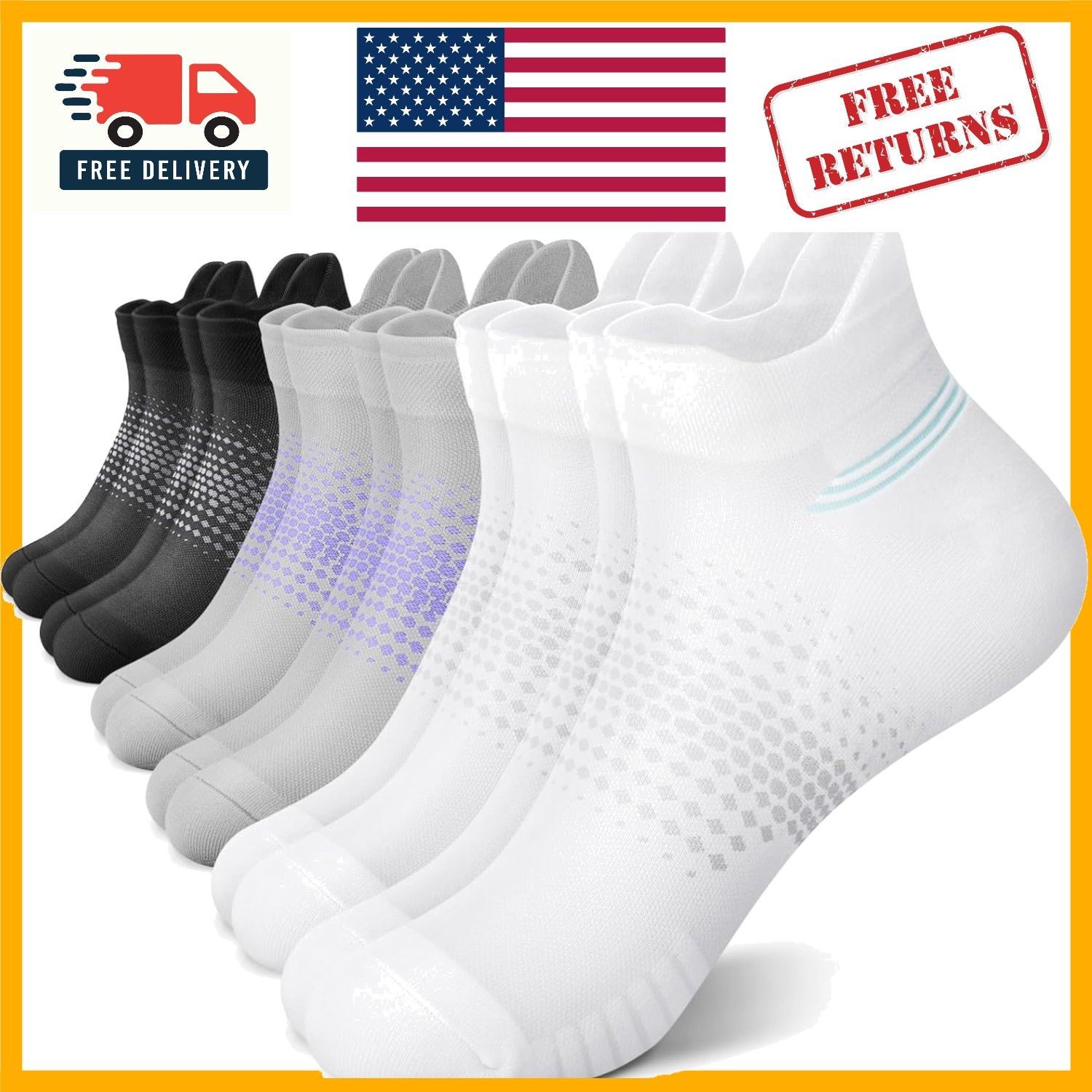 Cushioned Ankle Compression Socks for Women – 6 Pairs in Black, White, Grey